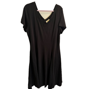 MAEVE by Athropologie Plus Black V Neck Short Sleeve midi circle skirt dress 2X